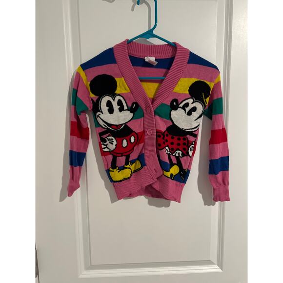 Disney 100 Retro Colorful Striped Mickey & Minnie Cardigan – Kids XS - Picture 1 of 3